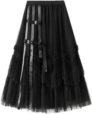Cake Tulle Skirt Women Midi Long High Waist A Line Skirt Party Skirts