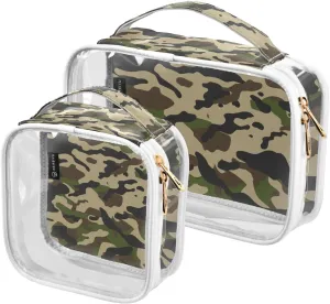 Camouflage-pattern 2 Pack Clear Toiletry Bag Women Men, Portable Waterproof Clear Pouch, Cosmetic Bag with Double Zippers Large Opening Traveling with Handle for Bathroom Traveling Vacation Organizing