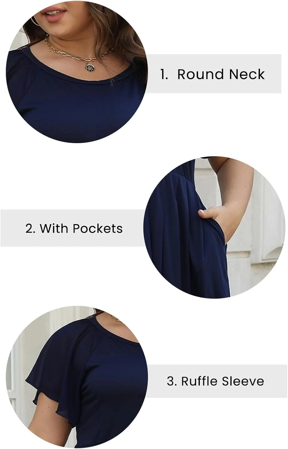 Celkuser Womens Round Neck Chiffon Short Sleeve A-line Midi Dress Casual Summer Dress Whith Pocket