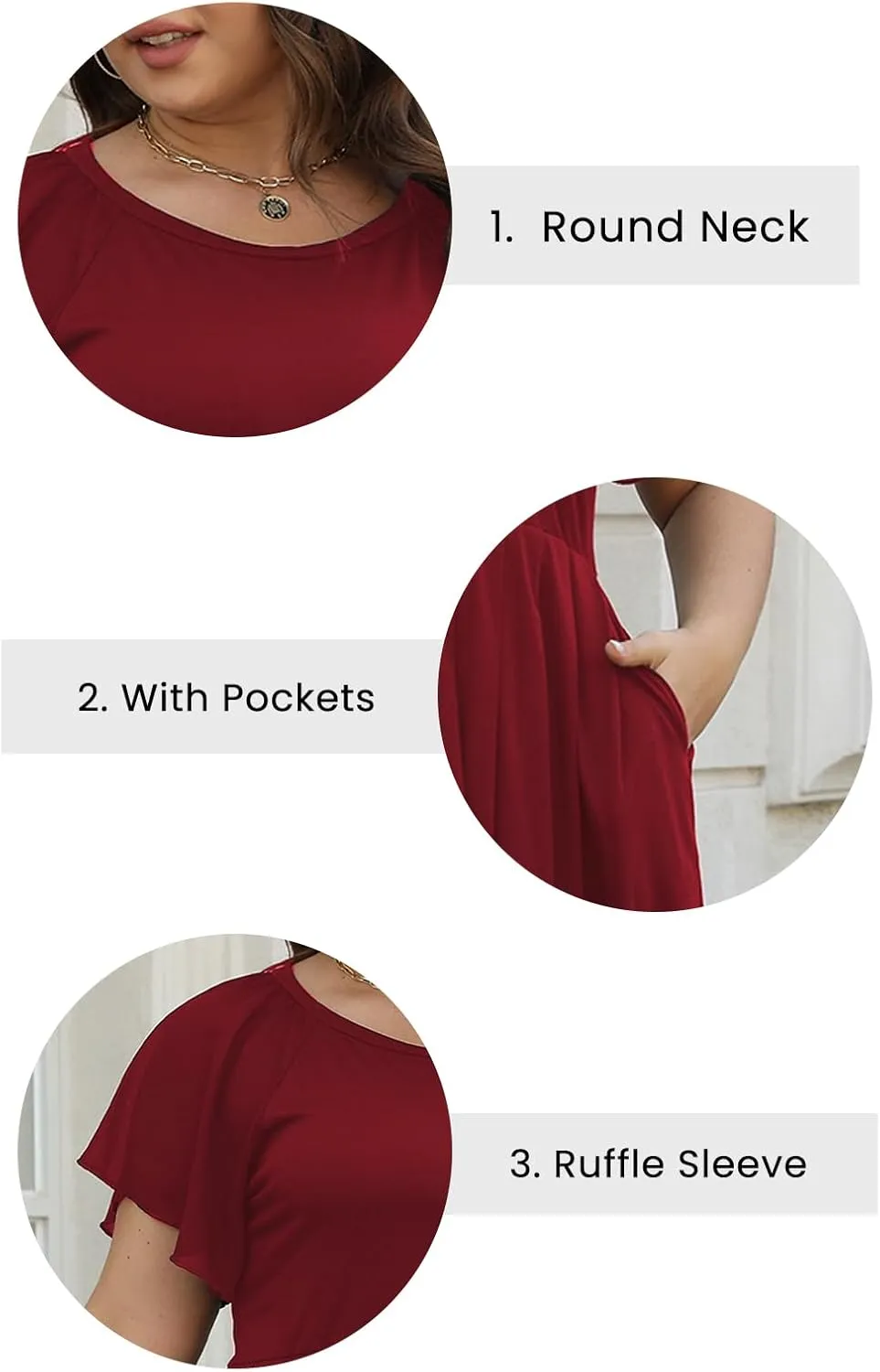 Celkuser Womens Round Neck Chiffon Short Sleeve A-line Midi Dress Casual Summer Dress Whith Pocket