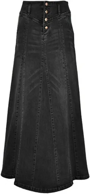 CHARTOU Women's Retro Exposure Button-Fly Packaged Hip A-Line Maxi Long Denim Skirt