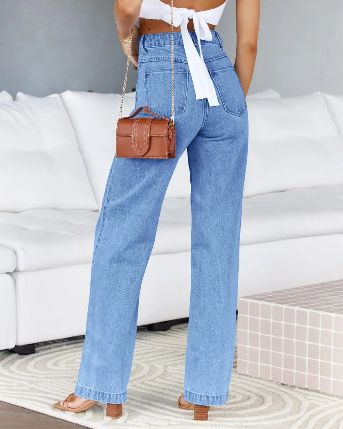 Cicy Bell Women's High Waisted Jeans Boyfriend Baggy Straight Leg Casual Denim Pants with Pockets