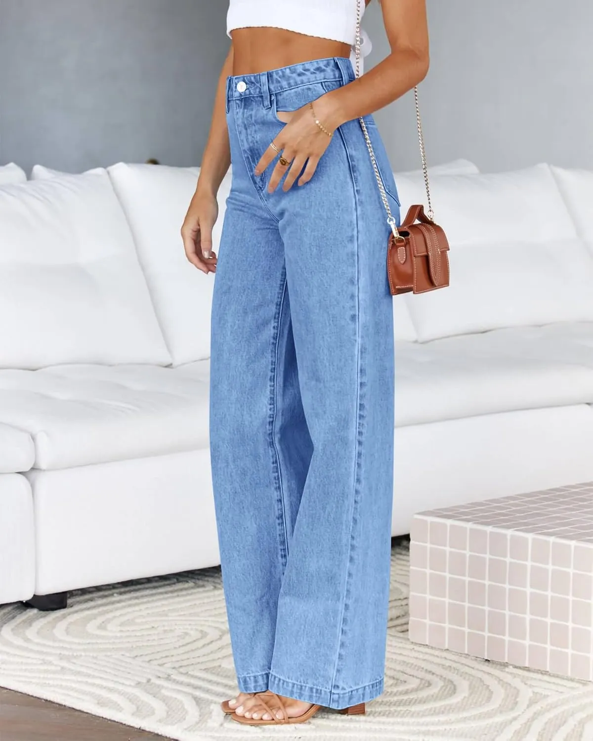 Cicy Bell Women's High Waisted Jeans Boyfriend Baggy Straight Leg Casual Denim Pants with Pockets