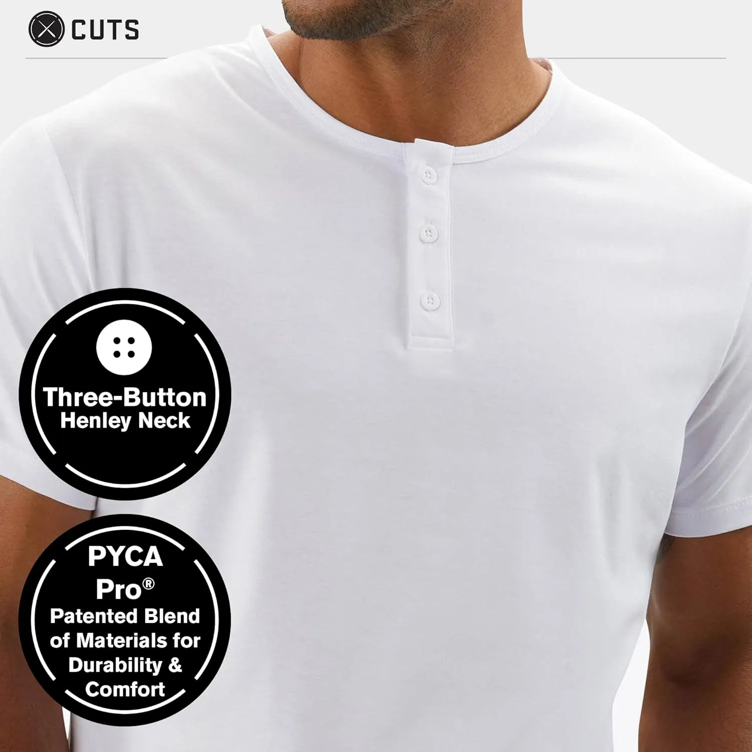 Clothing Men's Premium AO Henley Casual Short Sleeve T-Shirt | Classic Curve-Hem | PYCA Pro Soft Fabric