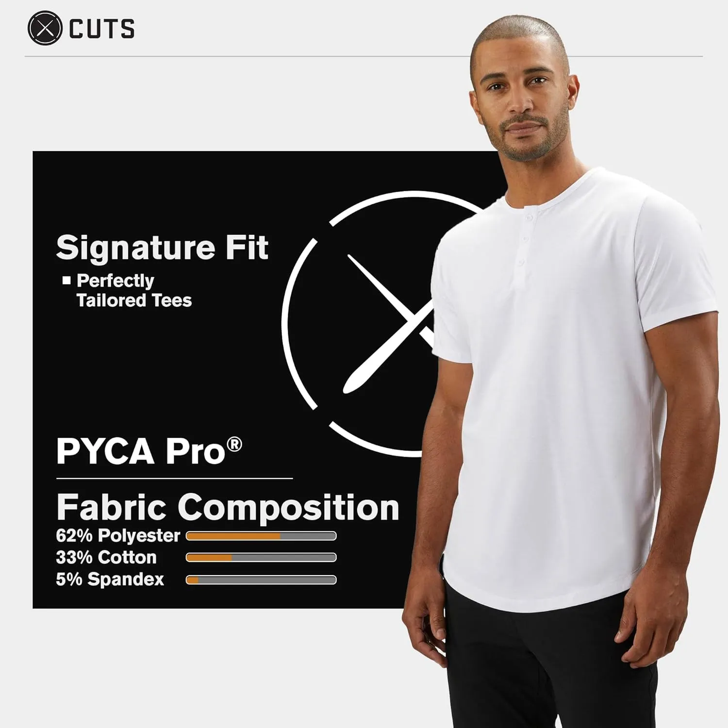 Clothing Men's Premium AO Henley Casual Short Sleeve T-Shirt | Classic Curve-Hem | PYCA Pro Soft Fabric