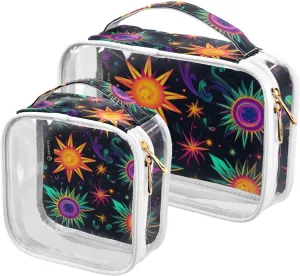 Colorful-star 2 Pack Clear Toiletry Bag Women Men, Portable Waterproof Clear Pouch, Cosmetic Bag with Double Zippers Large Opening Traveling with Handle for Bathroom Traveling Vacation Organizing