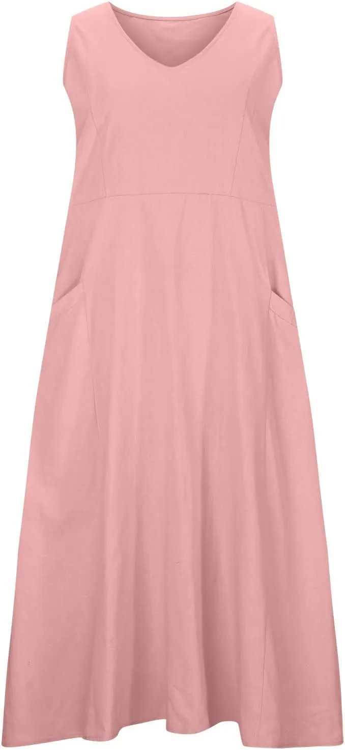 Cotton Linen Maxi Dress for Women 2025 Summer Boho Casual Beach Dresses Sleeveless Solid Long Dress Vacation Outfits