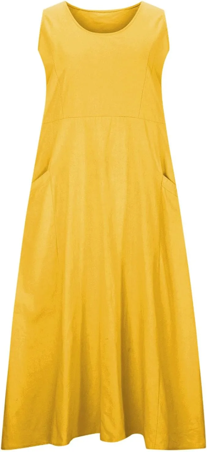 Cotton Linen Maxi Dress for Women 2025 Summer Boho Casual Beach Dresses Sleeveless Solid Long Dress Vacation Outfits