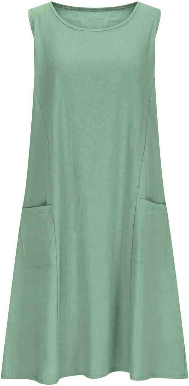 Cotton Linen Mini Dress for Women Summer Boho Beach Dresses Casual Sleeveless Sundress Solid Vacation Outfits 2025