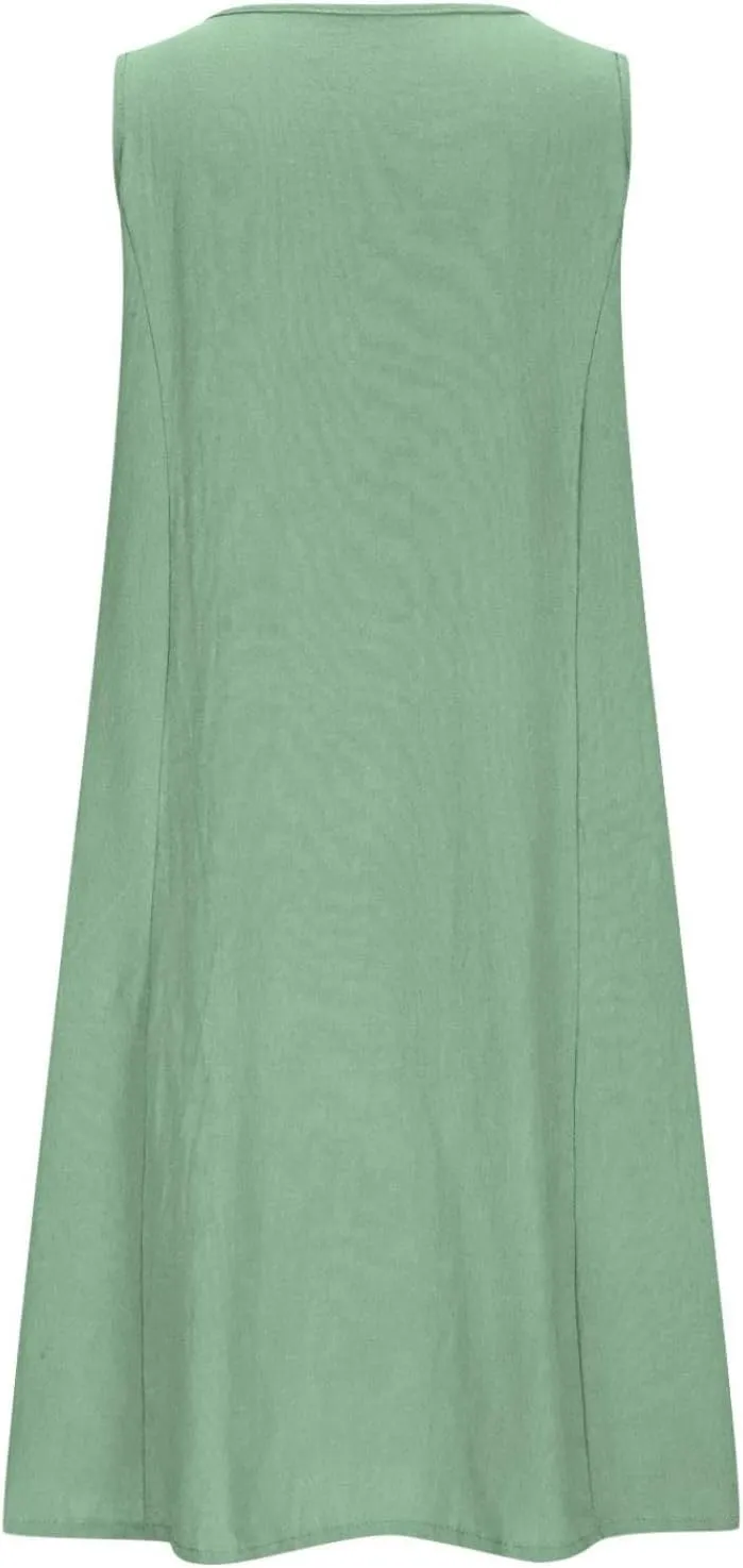 Cotton Linen Mini Dress for Women Summer Boho Beach Dresses Casual Sleeveless Sundress Solid Vacation Outfits 2025