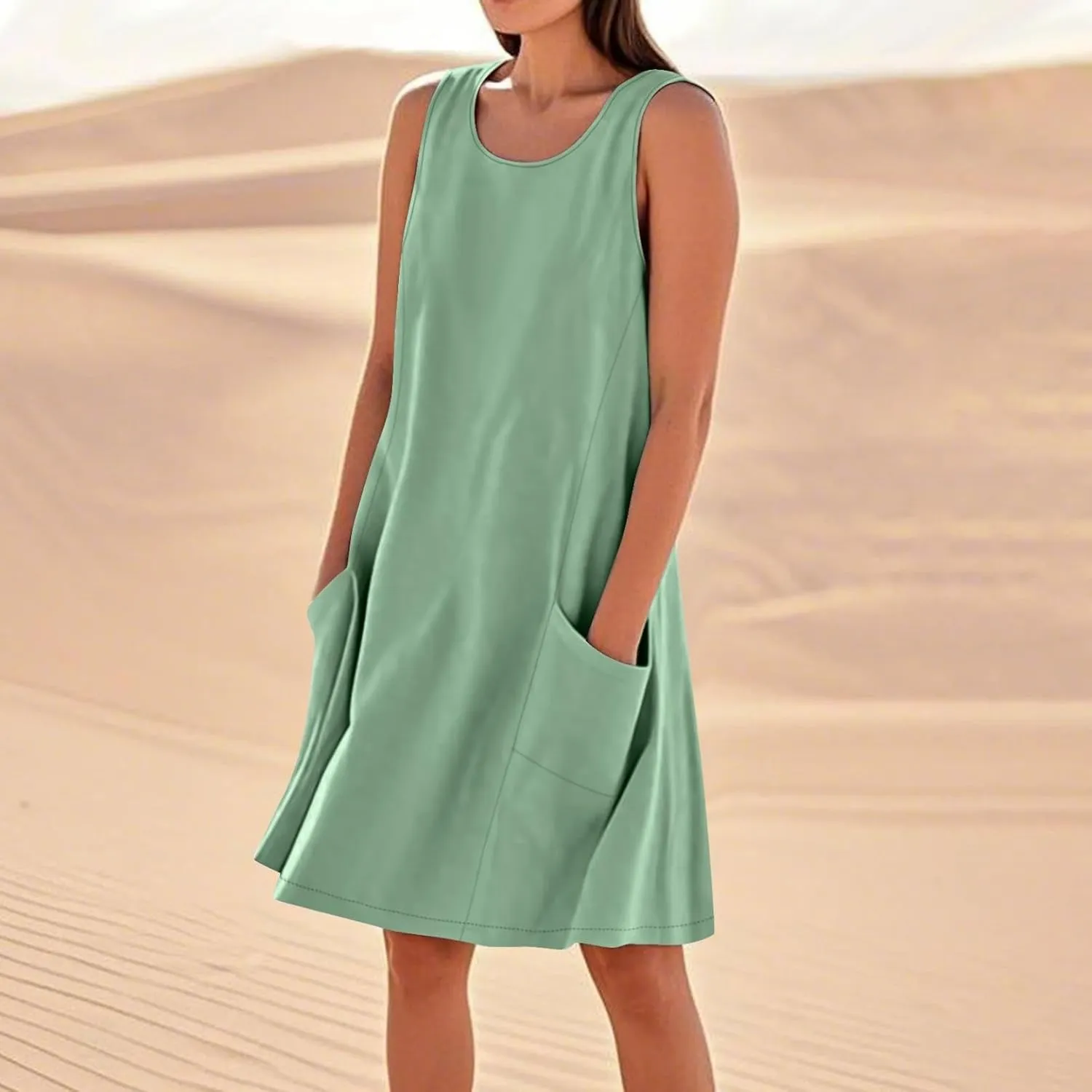 Cotton Linen Mini Dress for Women Summer Boho Beach Dresses Casual Sleeveless Sundress Solid Vacation Outfits 2025