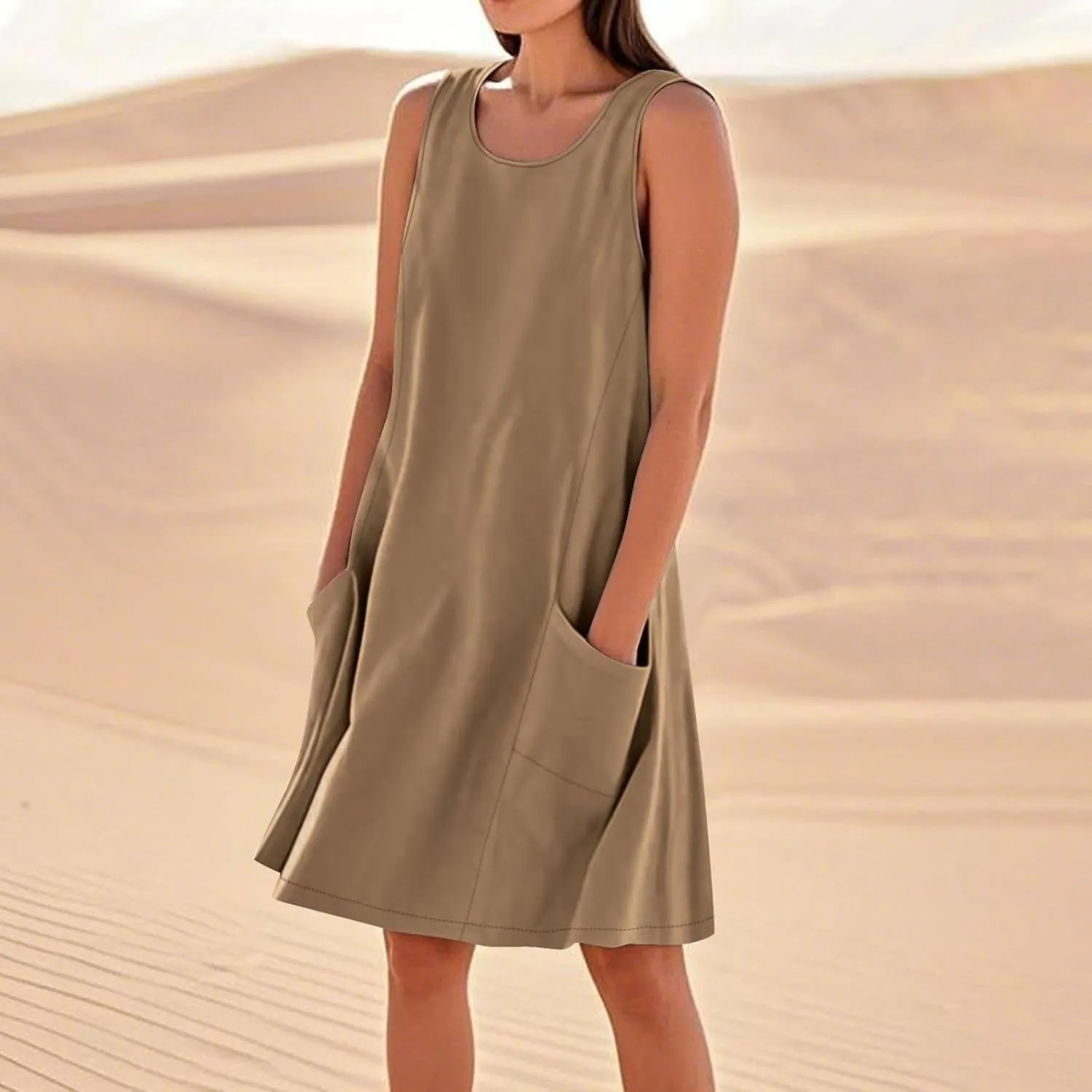 Cotton Linen Mini Dress for Women Summer Boho Beach Dresses Casual Sleeveless Sundress Solid Vacation Outfits 2025