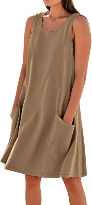 Cotton Linen Mini Dress for Women Summer Boho Beach Dresses Casual Sleeveless Sundress Solid Vacation Outfits 2025