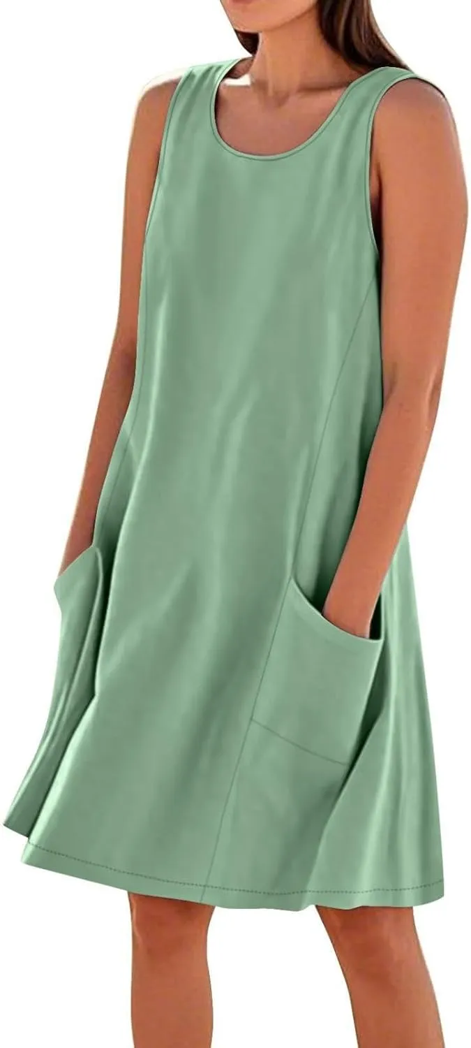 Cotton Linen Mini Dress for Women Summer Boho Beach Dresses Casual Sleeveless Sundress Solid Vacation Outfits 2025