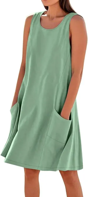 Cotton Linen Mini Dress for Women Summer Boho Beach Dresses Casual Sleeveless Sundress Solid Vacation Outfits 2025