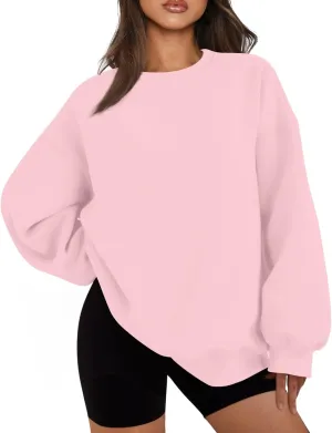 Crewneck Sweatshirts Women Preppy Fleece Plain Oversized Hoodie Trendy Aesthetic Hoodies Winter Crew Neck Sweatshirt