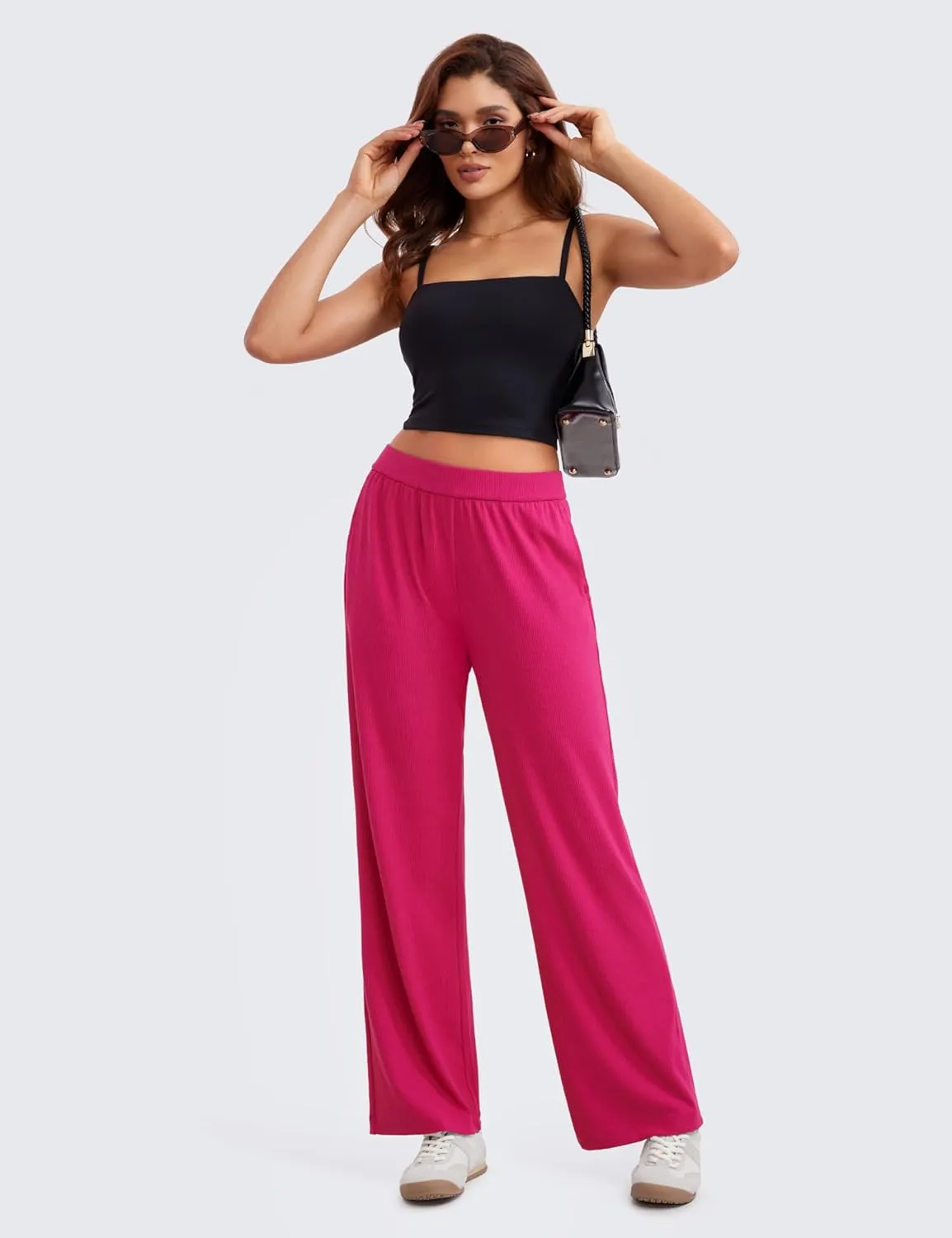 CRZ YOGA Comfy Ribbed Sweatpants Women 30.5'' Wide Leg Casual Lounge Travel Pants with Pockets