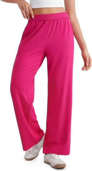 CRZ YOGA Comfy Ribbed Sweatpants Women 30.5'' Wide Leg Casual Lounge Travel Pants with Pockets