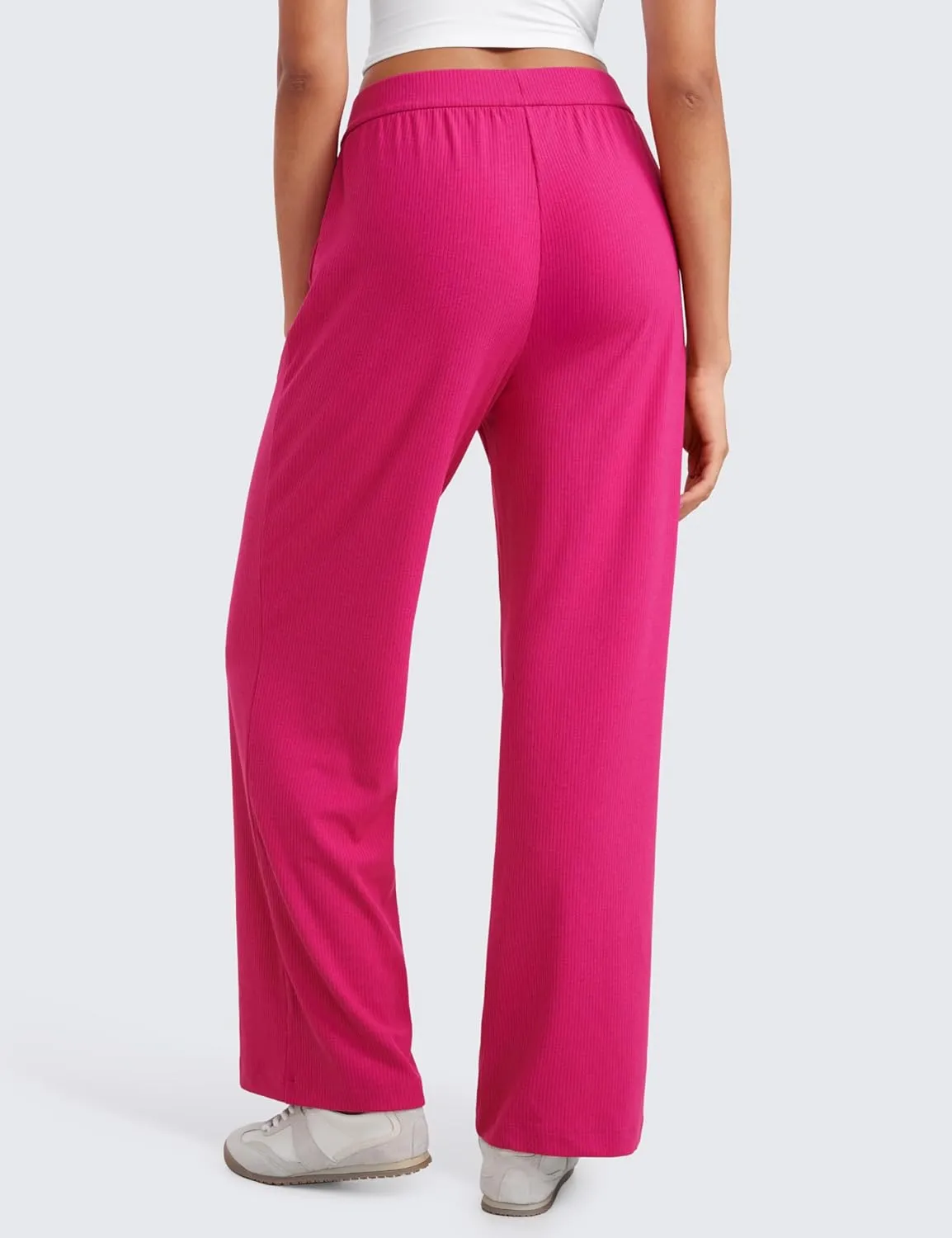 CRZ YOGA Comfy Ribbed Sweatpants Women 30.5'' Wide Leg Casual Lounge Travel Pants with Pockets