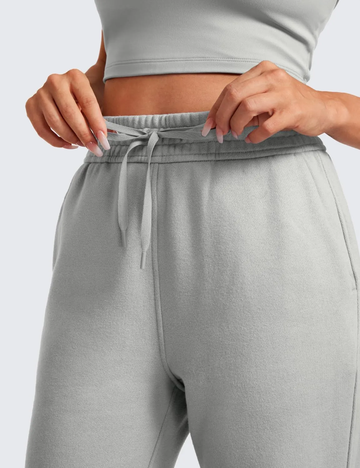 CRZ YOGA Cotton Fleece Lined Sweatpants Women High Waisted Warm Casual Lounge Jogger Pants with Pockets