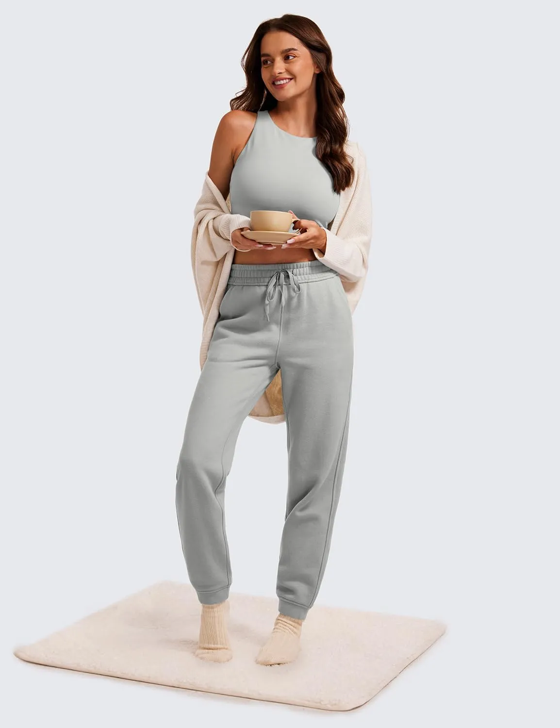 CRZ YOGA Cotton Fleece Lined Sweatpants Women High Waisted Warm Casual Lounge Jogger Pants with Pockets