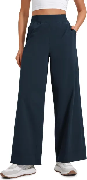 CRZ YOGA Stretch Wide Leg Casual Pants for Women 30" High Waisted Dress Work Water Resistant Travel Trousers