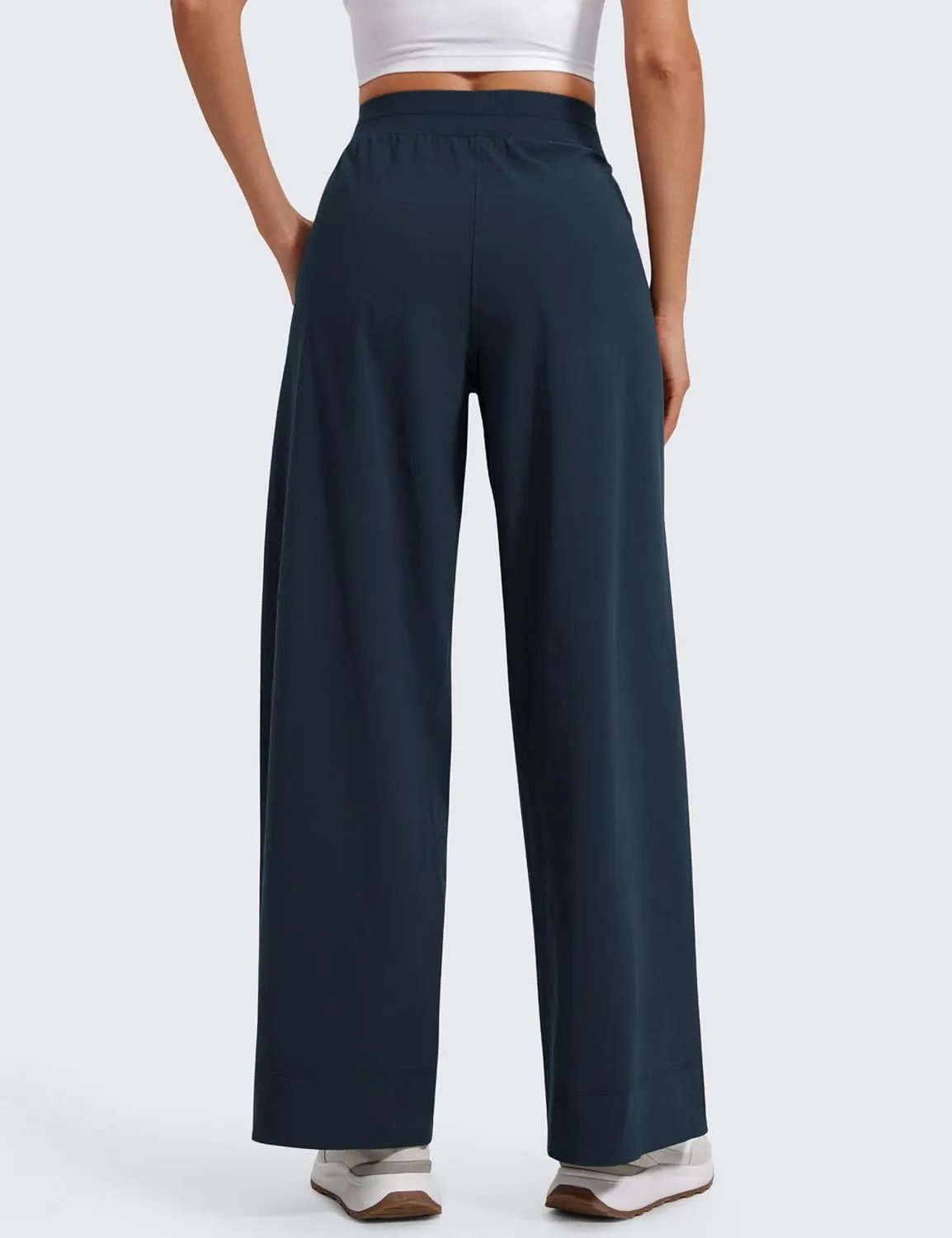 CRZ YOGA Stretch Wide Leg Casual Pants for Women 30" High Waisted Dress Work Water Resistant Travel Trousers
