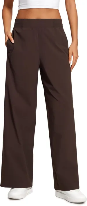 CRZ YOGA Stretch Wide Leg Casual Pants for Women 30" High Waisted Dress Work Water Resistant Travel Trousers