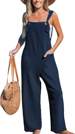 CUPSHE Women's Jumpsuit Square Neck Straight Leg Overall Sleeveless Outfit with Pockets Casual Beach