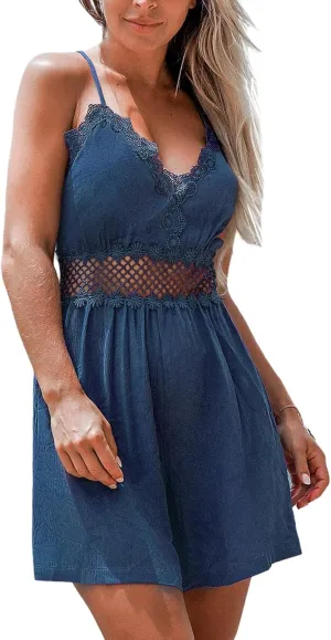 CUPSHE Women's Lace Sleeveless Halter Wide Leg Jumpsuits Beach Vacation Travel Romper Outfit