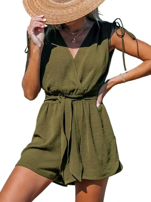 CUPSHE Women's Rompers V Neck Shoulder Tie Waist Sleeveless Jumpsuits Straight Leg Loose Outfit Casual