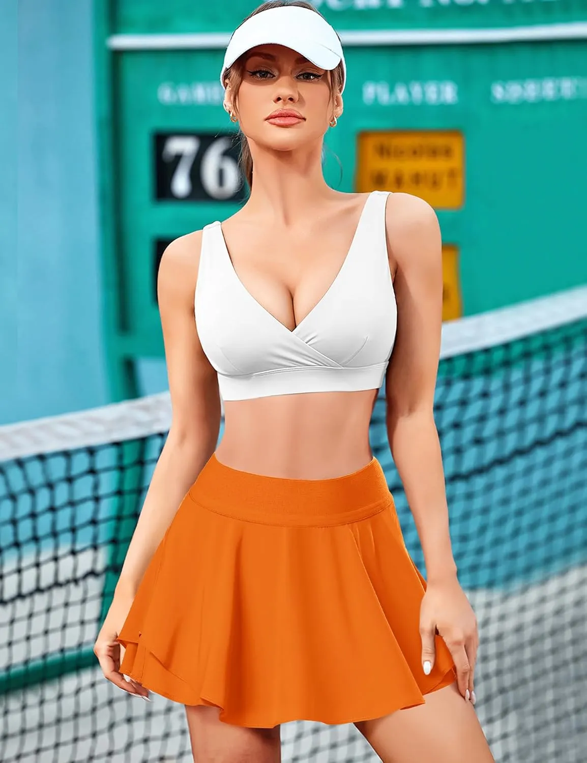 DERCA Tennis Skirts for Women with Shorts Pleated Golf Skirt High Waisted Running Workout Athletic Skorts with Pockets