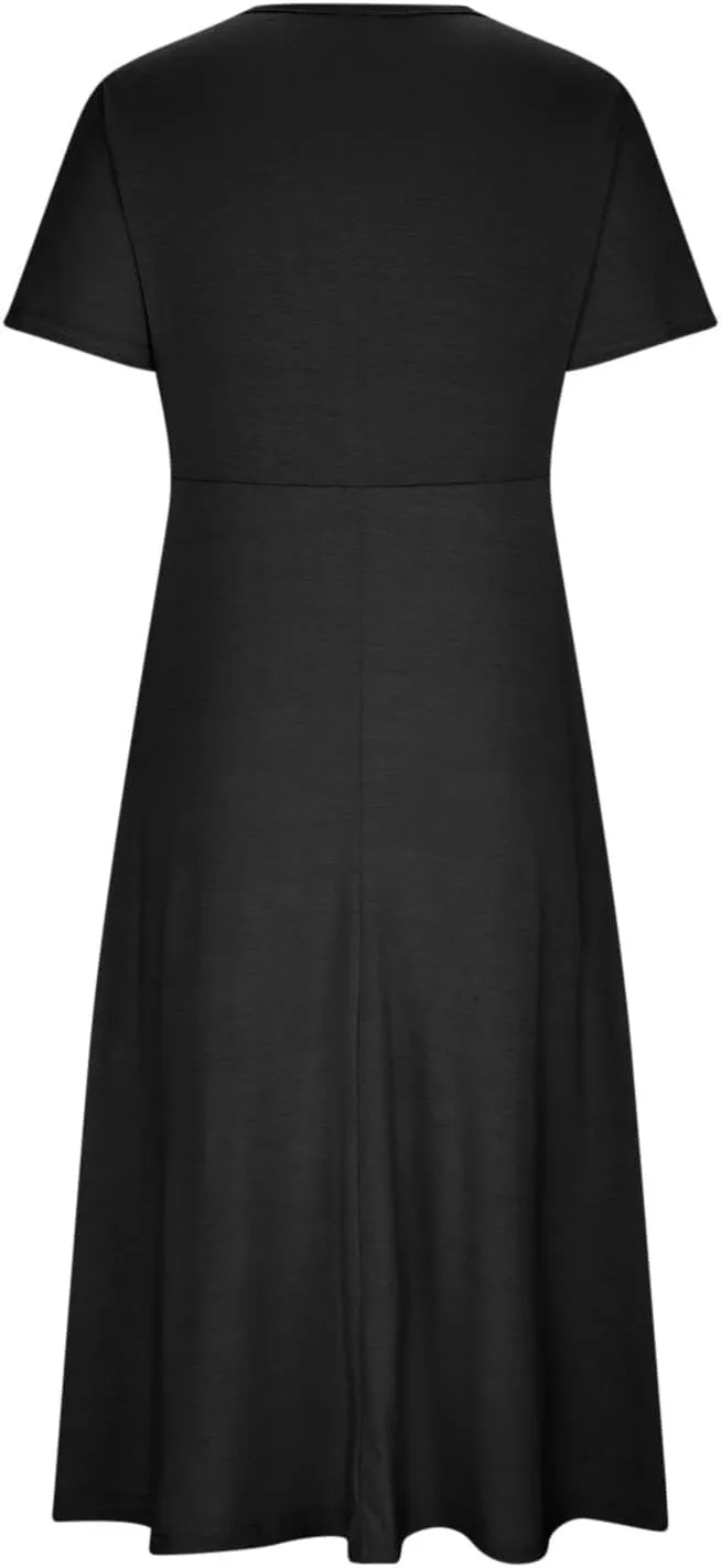 Dresses for Women Crisscross Twist Front V Neck Casual Short Sleeve Maxi Dress Pleated Beach Smocked Wedding Dress