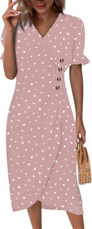 Dresses Women Wrap Midi Dresses for Women Puff Sleeve Summer Summer Dresses Women Ethnic Style