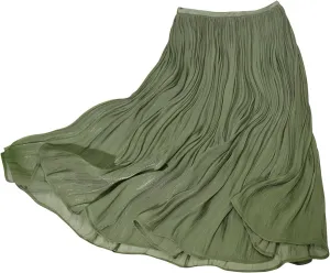 ebossy Women's High Elastic Waist Pleated Shiny Lustrous Flowy Swing A-line Midi Skirts