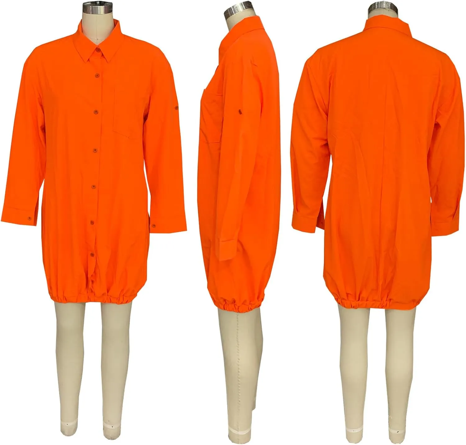 Ekaliy Women's Casual Long Sleeve Dress Button Down Shirt A-Line Casual Puffy Short Mini Dress