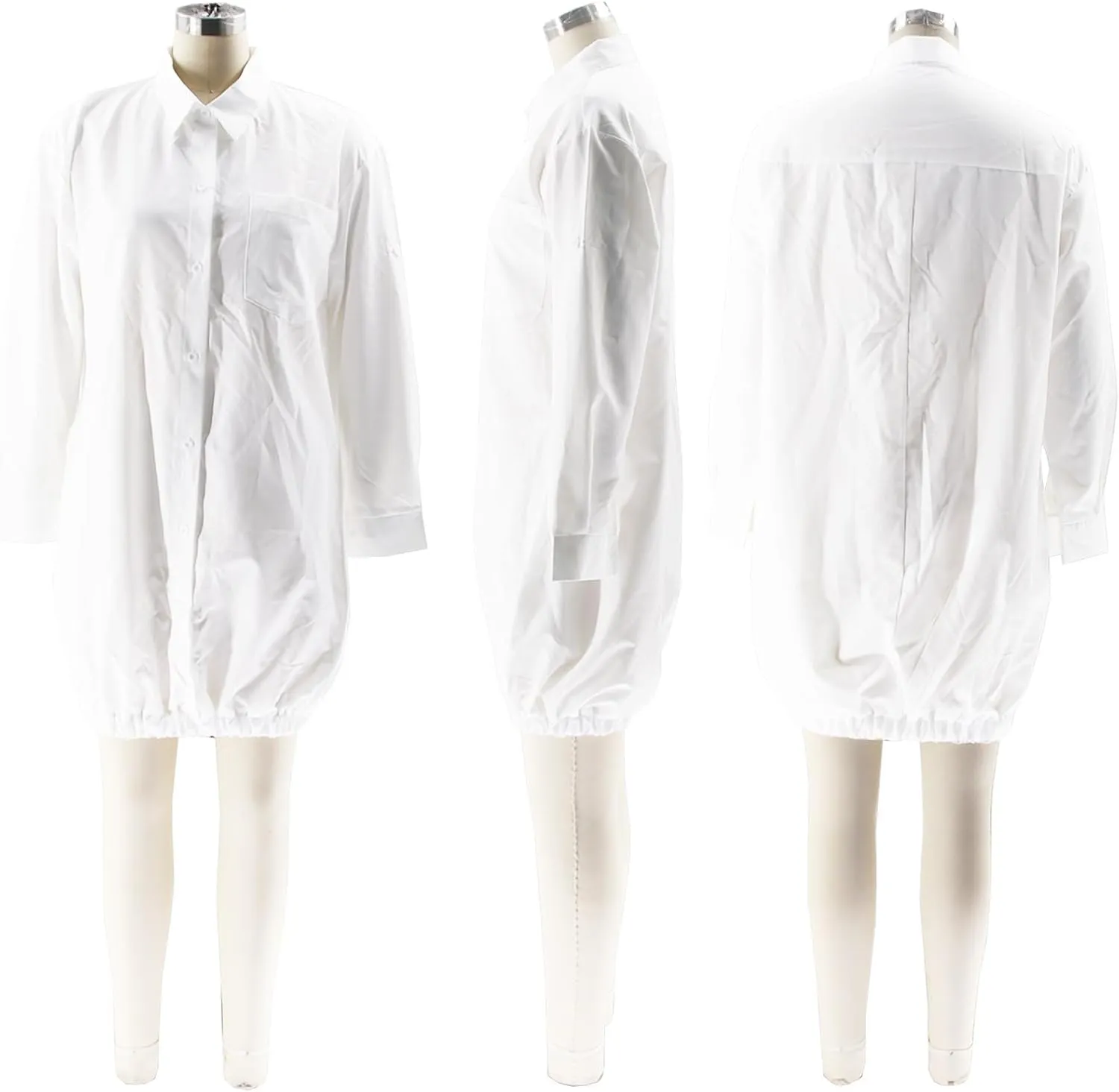 Ekaliy Women's Casual Long Sleeve Dress Button Down Shirt A-Line Casual Puffy Short Mini Dress