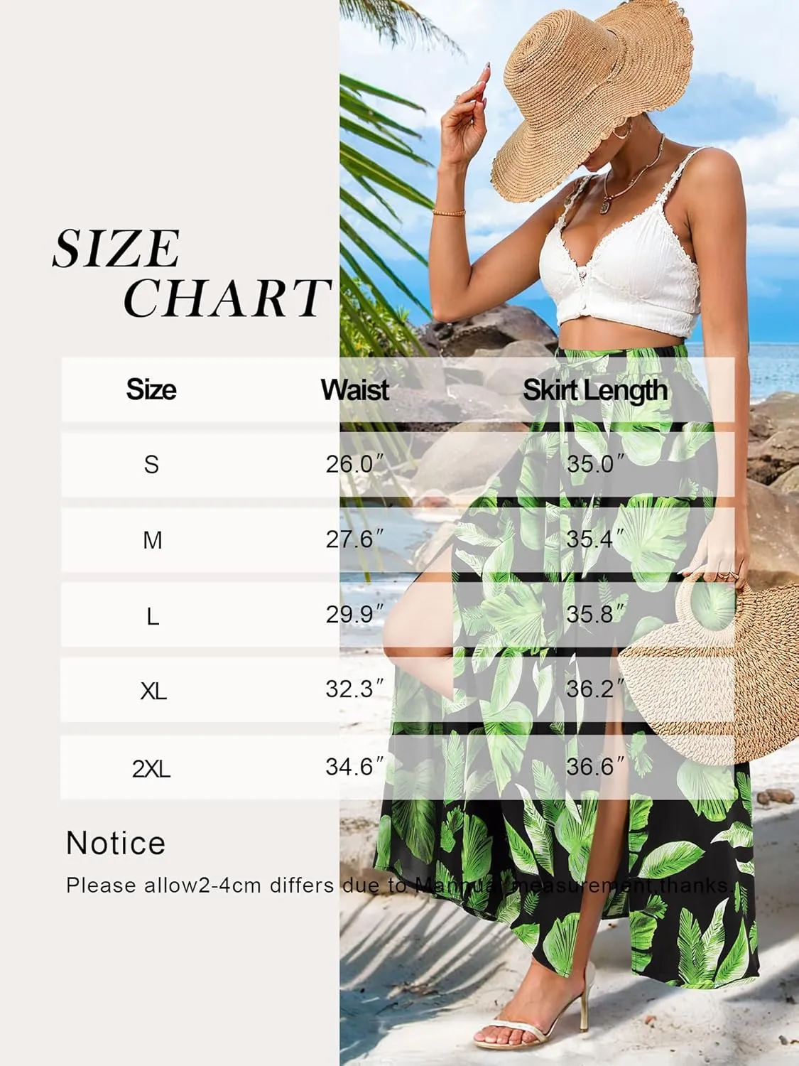 Ezcosplay Women Maxi Hawaiian Floral Slit Skirt High Elastic Waisted Split Thigh Long Skirts with Pockets