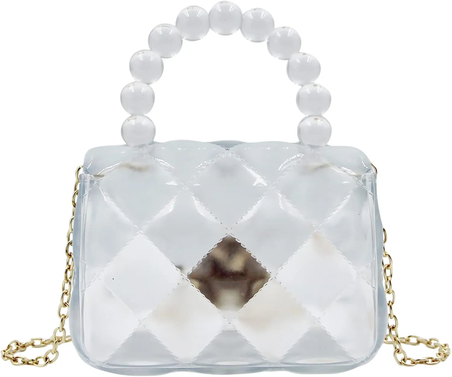 Fashion Candy Color Handbag Satchel Mini Pink Purse Jelly Shoulder Bag Crossbody Purse with Pearls Handle Chain Strap(Small)