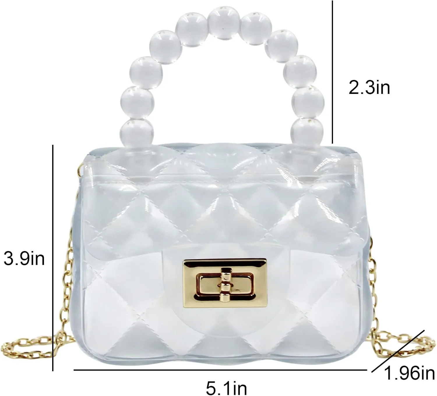 Fashion Candy Color Handbag Satchel Mini Pink Purse Jelly Shoulder Bag Crossbody Purse with Pearls Handle Chain Strap(Small)