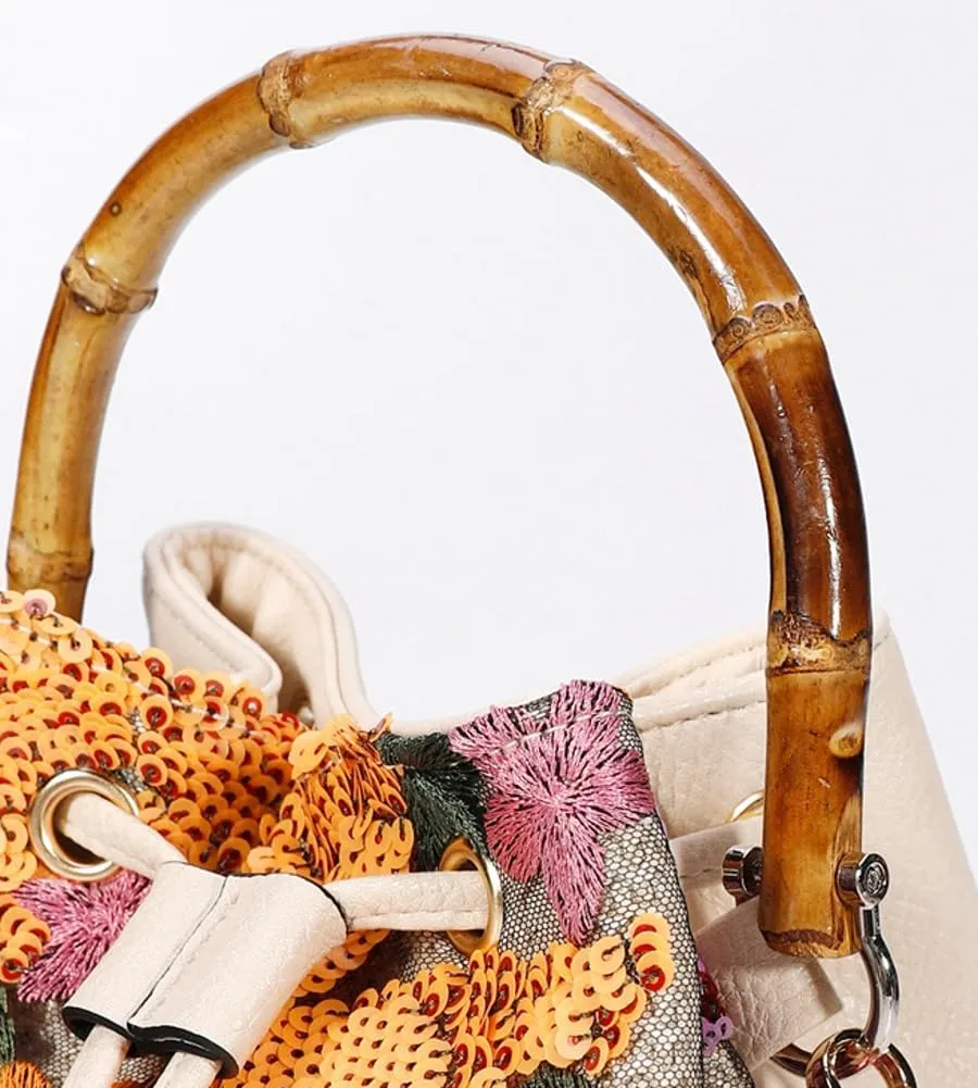 Floral Bucket Bags for Women PU Leather Crossbody Purse Women's Shoulder Handbags Hobo Bag Cute Purses with Adjustable Strap