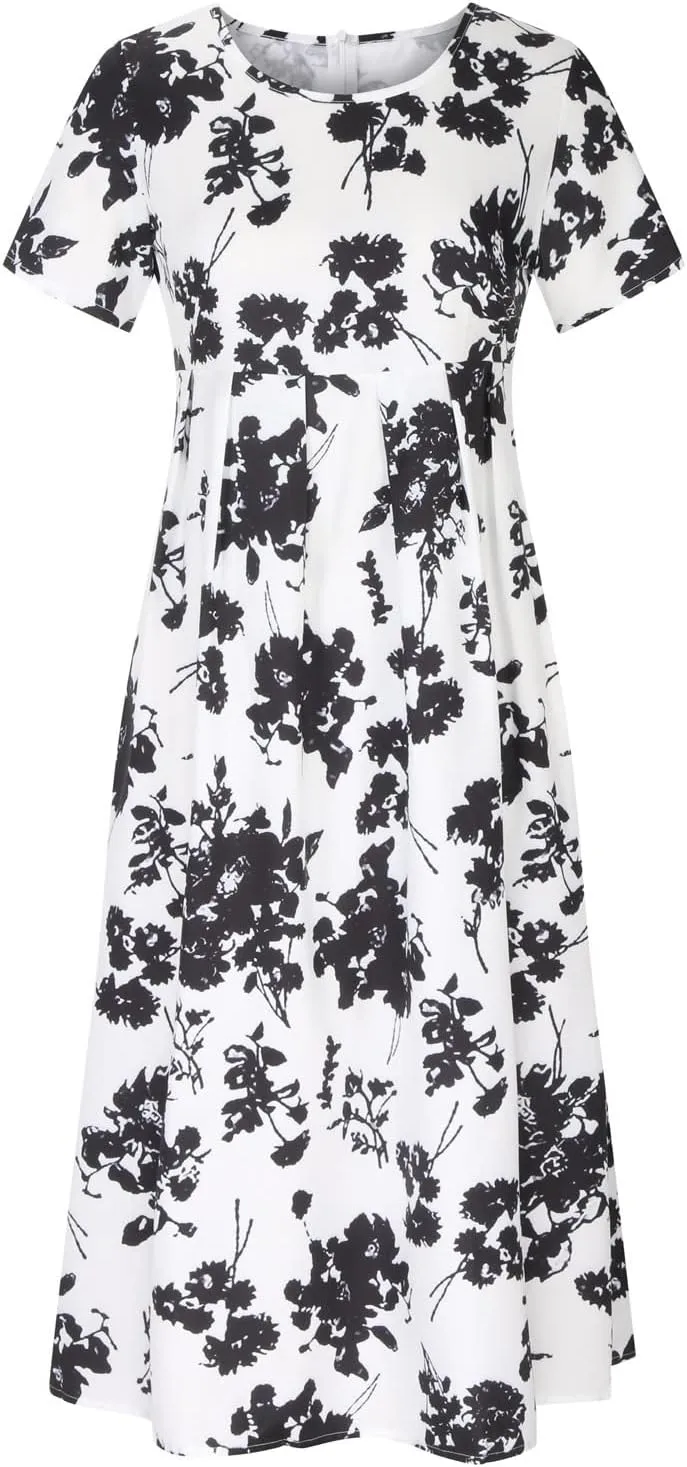 Floral Print Boho Dress for Women 2025 Casual Summer Midi Dress Loose Flowy Long Dresses with Pockets Tshirts Dresses