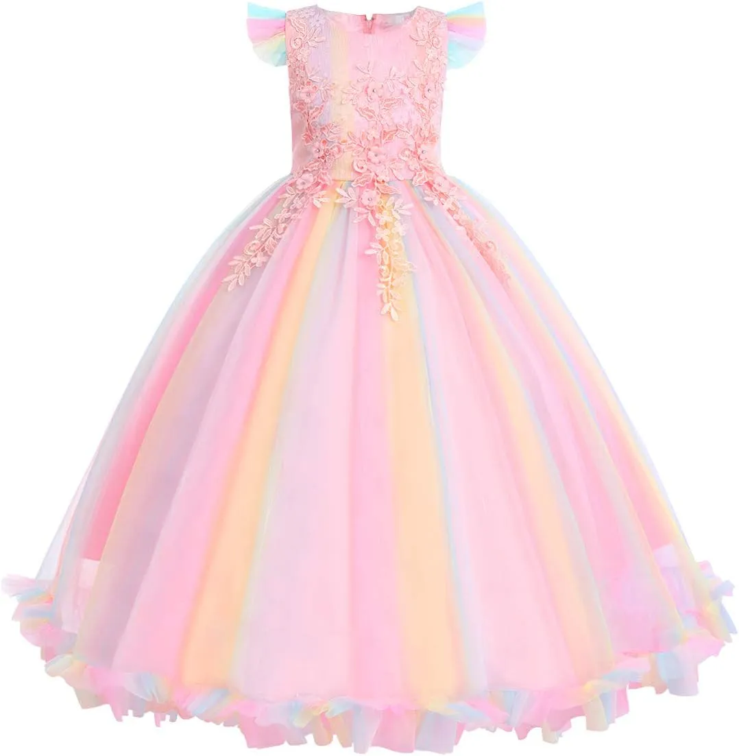 Flower Girls Maxi Dress Bridesmaid Wedding Pageant Party Princess Communion Floral Boho Vintage Lace Dance Gown