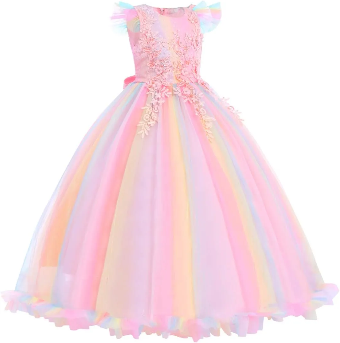 Flower Girls Maxi Dress Bridesmaid Wedding Pageant Party Princess Communion Floral Boho Vintage Lace Dance Gown