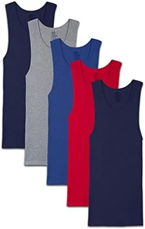 Fruit of the Loom Men's 100% Cotton A-Shirts Tank Tops Undershirts (Assorted Solids, Medium)