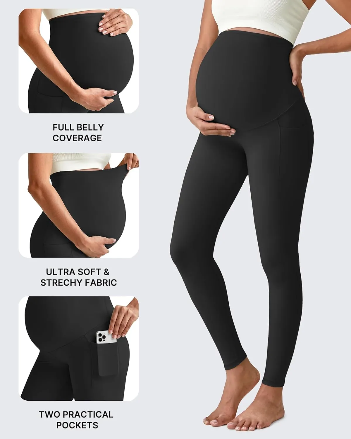 G4Free BareFeel Maternity Leggings with Pockets Over The Belly Stretchy Workout Yoga Pregnancy Pants Lounge