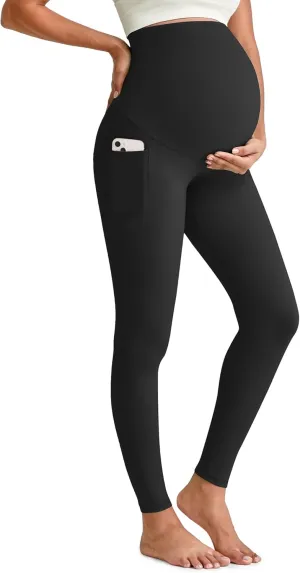 G4Free BareFeel Maternity Leggings with Pockets Over The Belly Stretchy Workout Yoga Pregnancy Pants Lounge