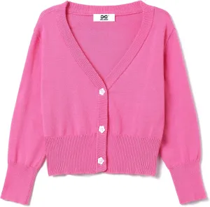 Girls Cropped Cardigan Sweater [Cute Petal Buttons] 3/4 Sleeve Short Cardigan for Dress
