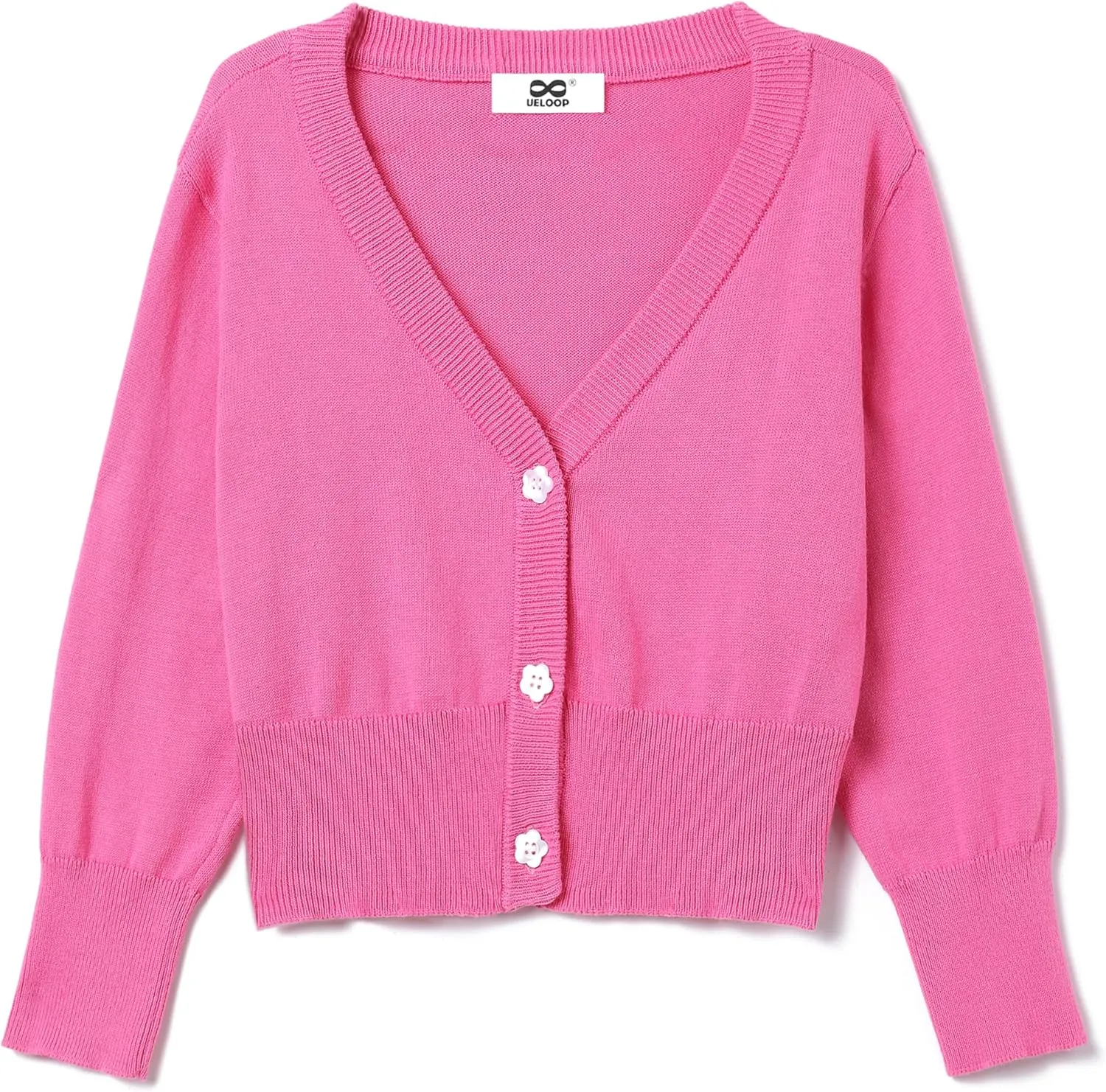 Girls Cropped Cardigan Sweater [Cute Petal Buttons] 3/4 Sleeve Short Cardigan for Dress