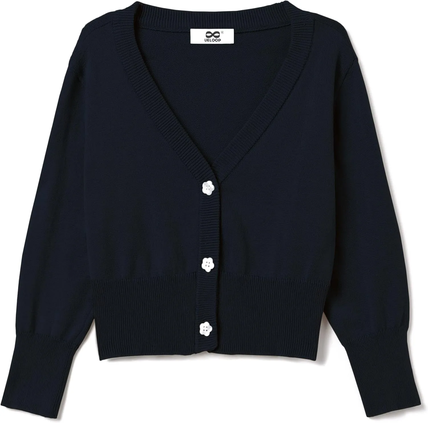 Girls Cropped Cardigan Sweater [Cute Petal Buttons] 3/4 Sleeve Short Cardigan for Dress